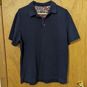 Robert Graham Men's Polo Golf Shirt M Navy Blue with Red Skull Button Placket